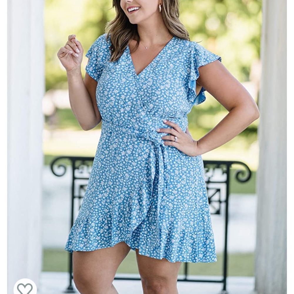 Blue Floral Wrap Dress